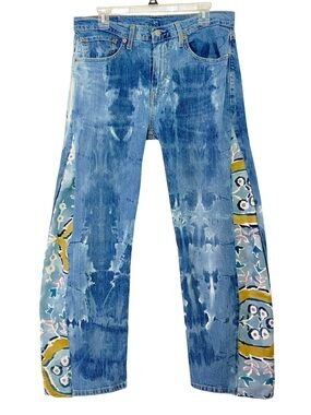 Levi’s 505 Custom Jeans Waist 31 Womens Size 12 Upcycled Levis Handmade OOAK Art